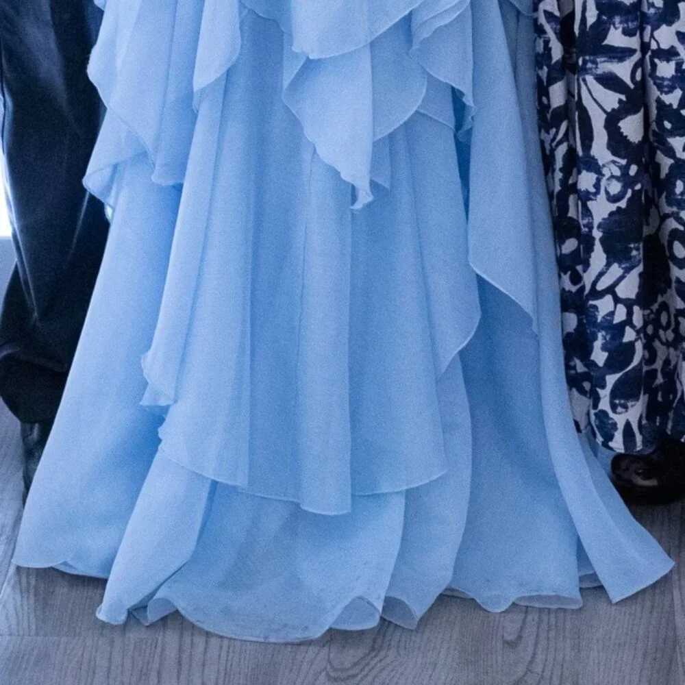 Ethereal Blue Cascading Ruffle Halter Maxi Gown - Picture 4 of 4